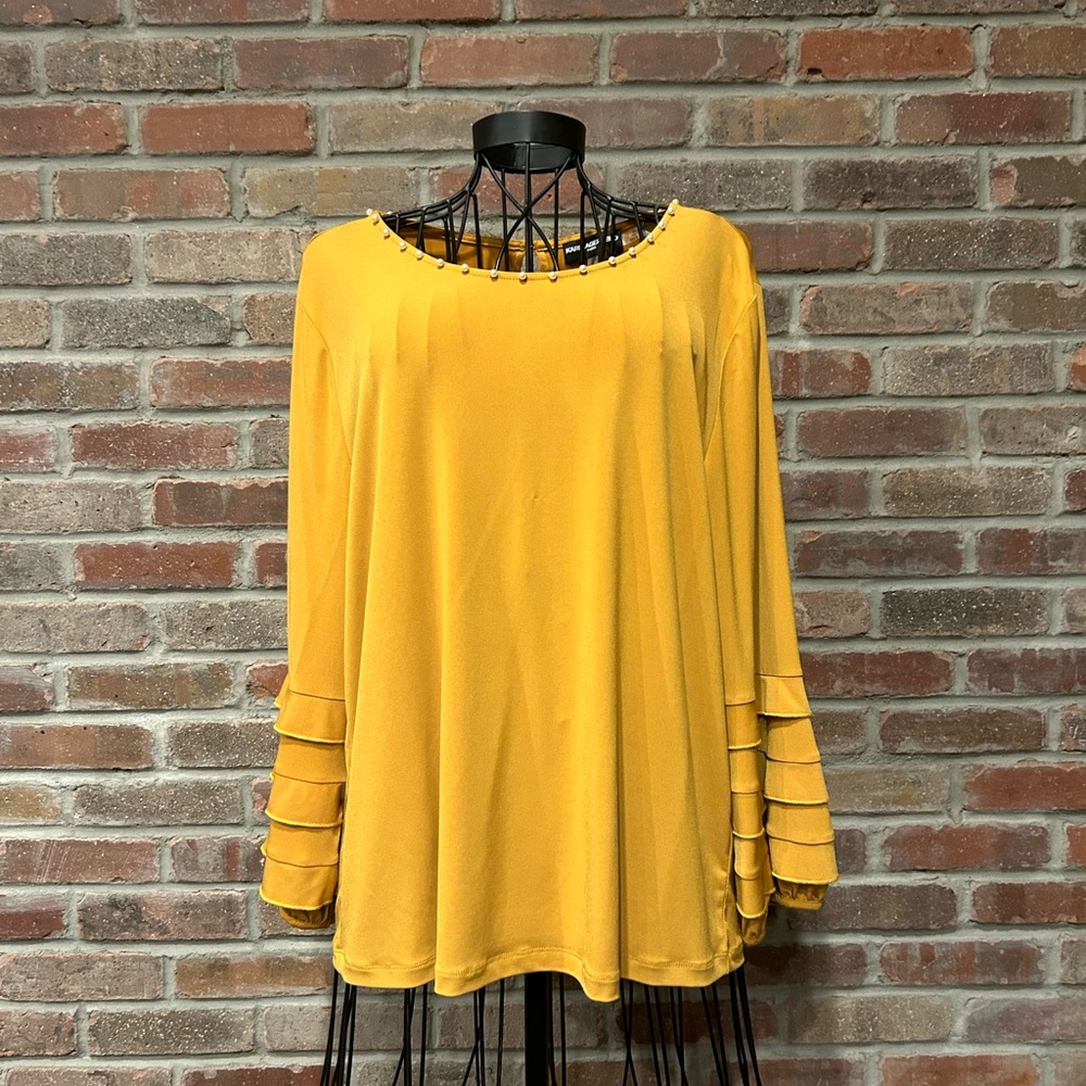 Karl Lagerfeld Paris, Long Sleeved Goldish/Yellow Colored Blouse, Size Large